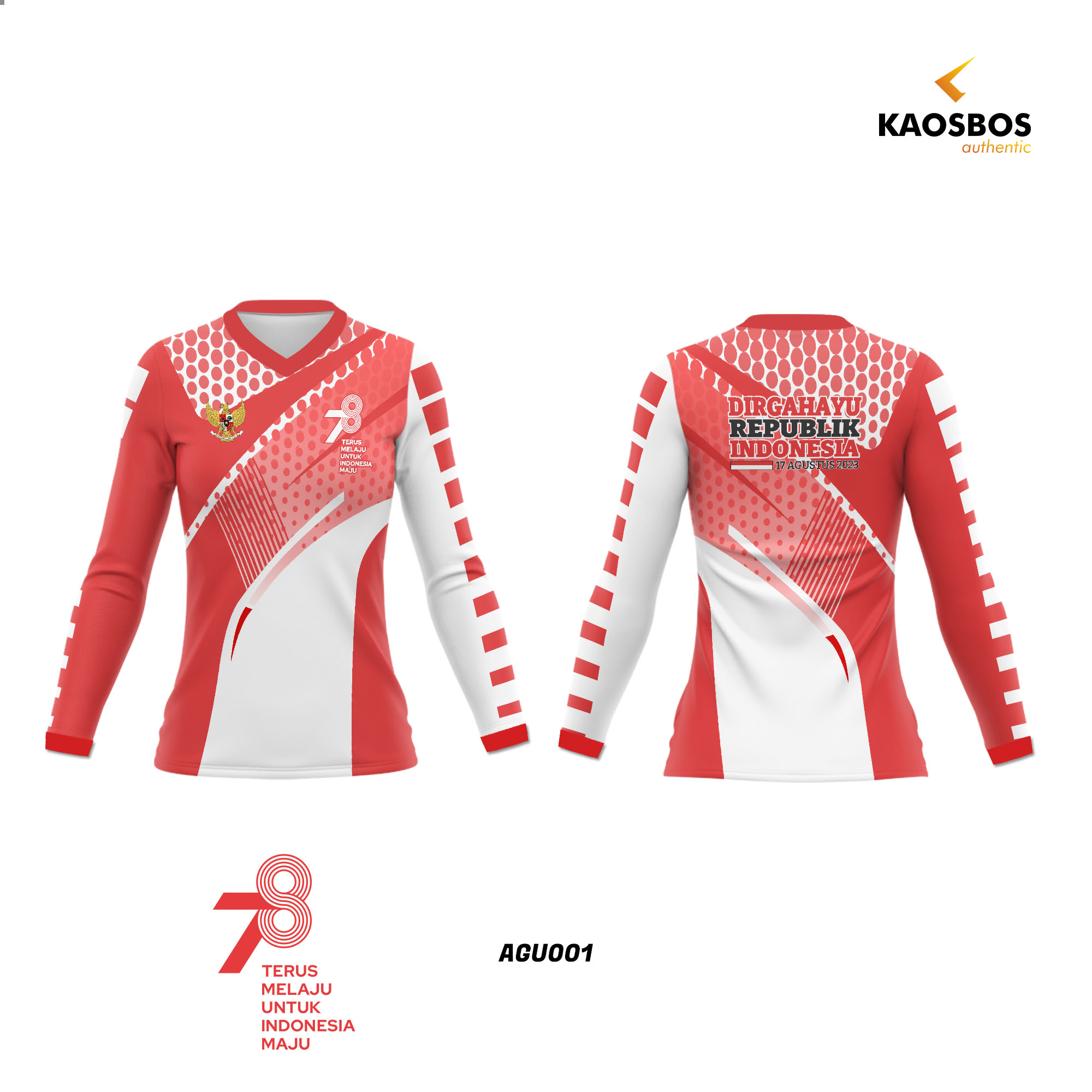 JERSEY MERAH PUTIH HUT RI 78 AGUSTUS 2023 - WANITA LENGAN PANJANG V-NECK AGU001