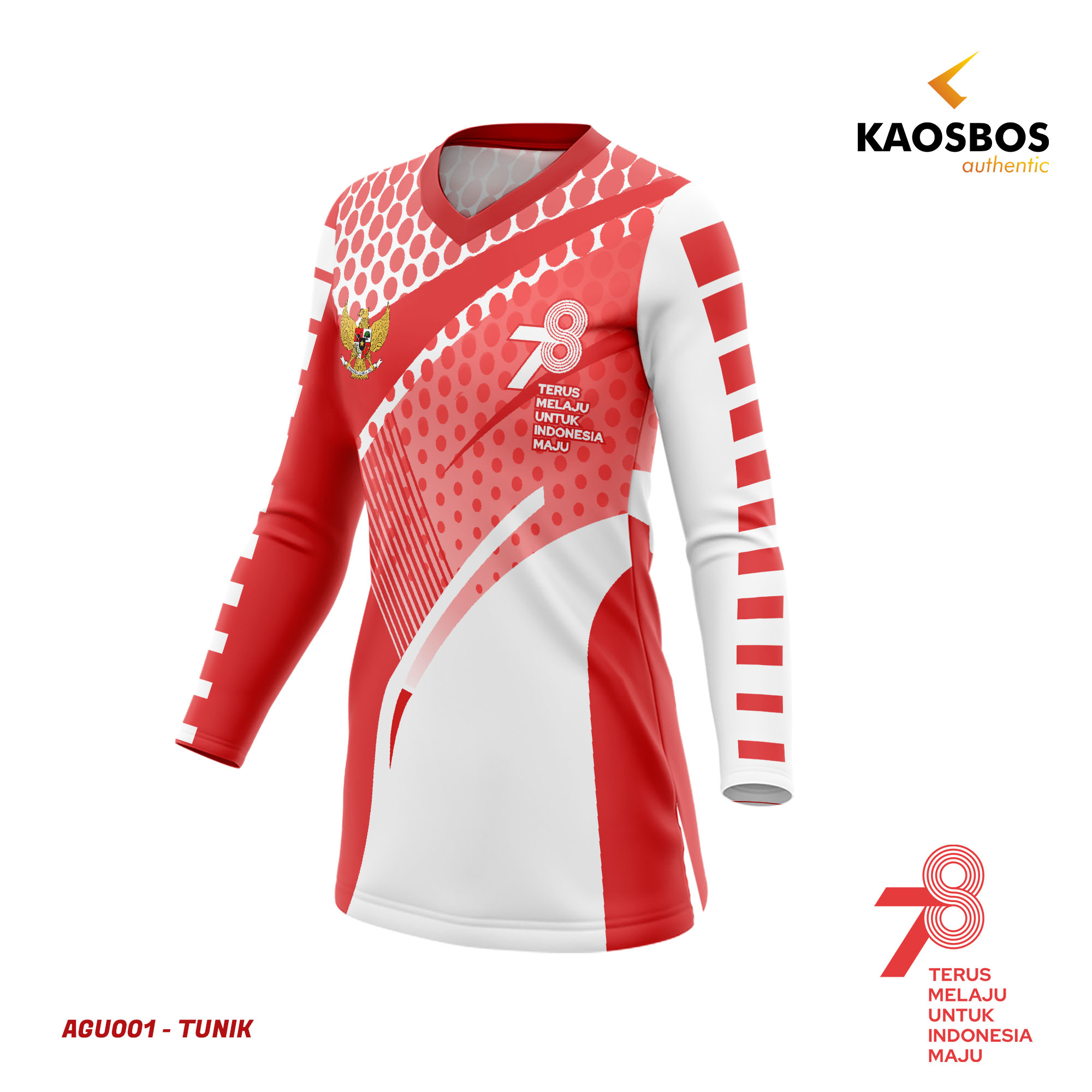 JERSEY TUNIK WANITA KEMERDEKAAN HUT RI 78 AGUSTUSAN 2023 SAMPING V-NECK AGU001