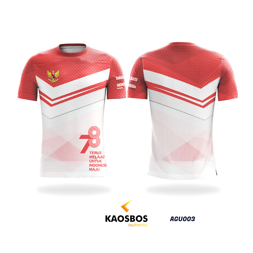 KAOS JERSEY MERAH PUTIH HUT RI 78 AGUSTUSAN 2023 PENDEK O-NECK AGU003